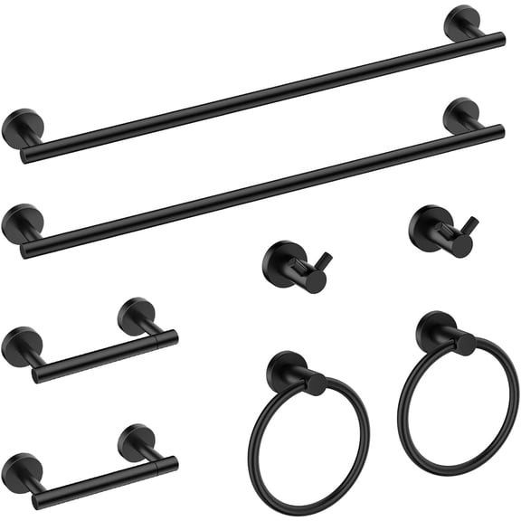 Bathroom Hardware Accessories Set, SUS304 Stainless Steel Towel Bar Set, Modern Towel Racks Holder for Bathroom, Toilet Paper Holder Wall Mounted 8 Pieces(24" Bar, Matte Black, 2 Pack)