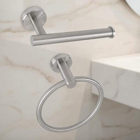 Bathroom Hardware Accessories, Towel Ring and Toilet Paper Holder, Stainless Steel, Wall Mounted (Brushed Nickel)