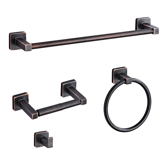 Bathroom Hardware Set 4 Pieces Oil Rubbed Bronze Towel Bar Stainless Steel Wall Mounted Includes 16in Hand Ring Robe Hooks Toilet Paper Holder Rack
