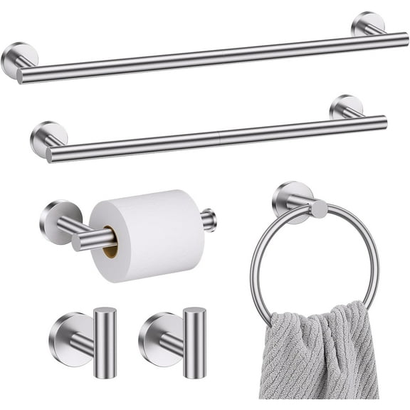 Bathroom Hardware Set, 6-Piece Towel Bar Set Brushed Nickel Towel Holder Set Includes 19.68/23.6 in Towel Bar,Toilet Paper Holder,Towel Ring and Towel Hook Wall Mount Bathroom Accessories Set
