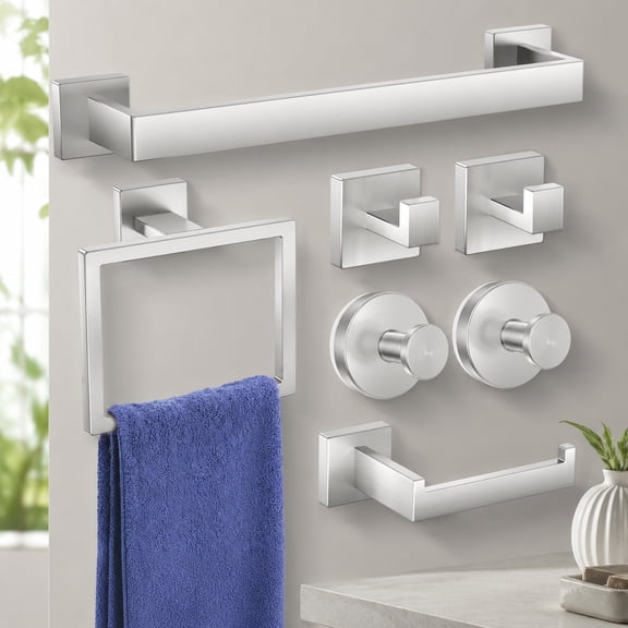 Bathroom Hardware Set, 7-Piece Stainless Steel Bathroom Towel Bar and Wall Mounted Towel Racks, Brushed Nickel