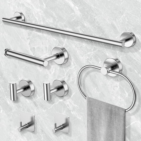 Bathroom Hardware Set, 7 Pieces Bathroom Accessories Set Includes 24" Towel Bar, Toilet Paper Holder, Towel Ring, Robe Hook, Brushed Nickel & Stainless Steel, Wall Mounted Bathroom Towel Rack Set