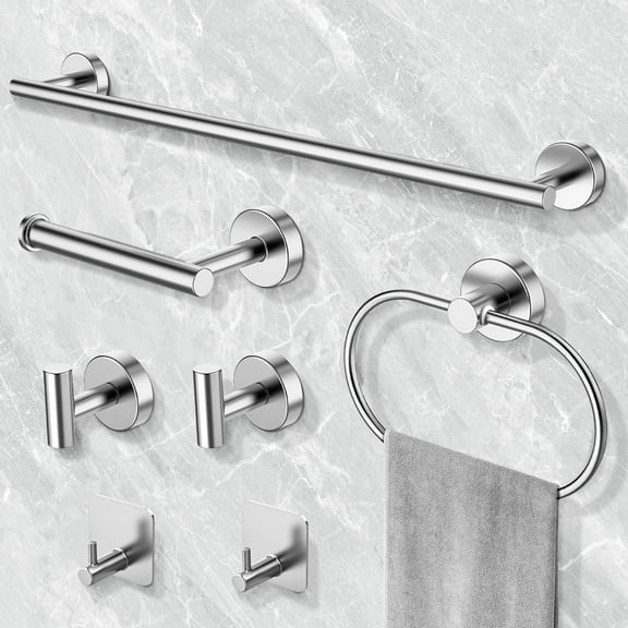 Bathroom Hardware Set, 7 Pieces Bathroom Accessories Set Includes 24" Towel Bar, Toilet Paper Holder, Towel Ring, Robe Hook, Brushed Nickel & Stainless Steel, Wall Mounted Bathroom Towel Rack Set