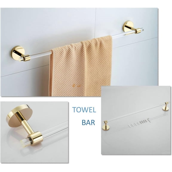 Bathroom Hardware Set Acrylic Gold - Bathroom Accessories Set Towel Bar Towel Rack Set - Wall Mounted Bath Towel Holder Toilet Paper Holder Set 4 Pieces