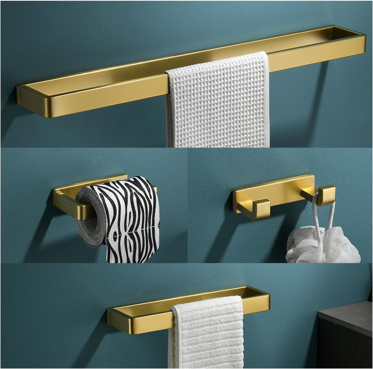 Bathroom Hardware Set Brushed Gold 4-Piece Towel Bar Set Square ...