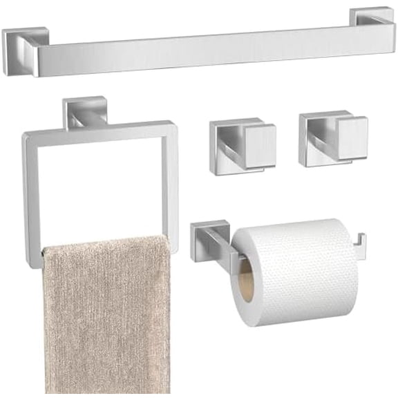 Bathroom Hardware Set Brushed Nickel 5-Pieces Bathroom Towel Rack SUS304 Stainless Steel Bath Towel Bar Set, Towel Racks Wall Mounted.