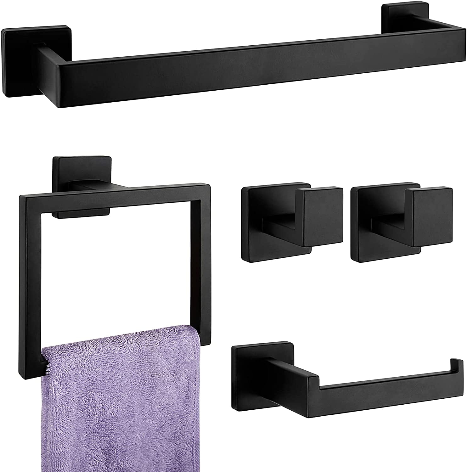 Matte Black Stainless Steel 5-Piece Bathroom Hardware Set