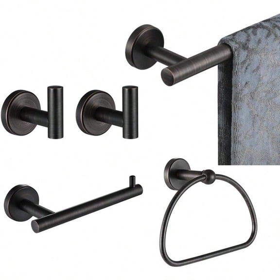 Bathroom Hardware Set Oil Rubbed Bronze 5-Piece Bath Accories Set ORB Wall Mount includes 24 in Towel Bar 7 in Towel Ring Toilet Paper Holder 2 Towel Hooks BAS165-ORB