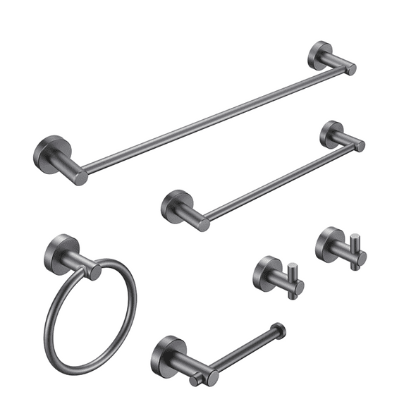 Bathroom Hardware Set, Thicken Space Aluminum 6 PCS Towel bar Set Wall Mounted