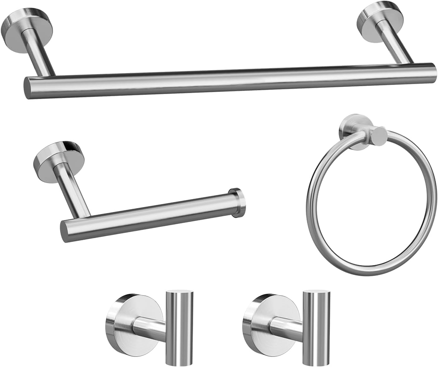 Brushed Nickel 5-Piece Bathroom Hardware Set with Towel Bar and Hooks