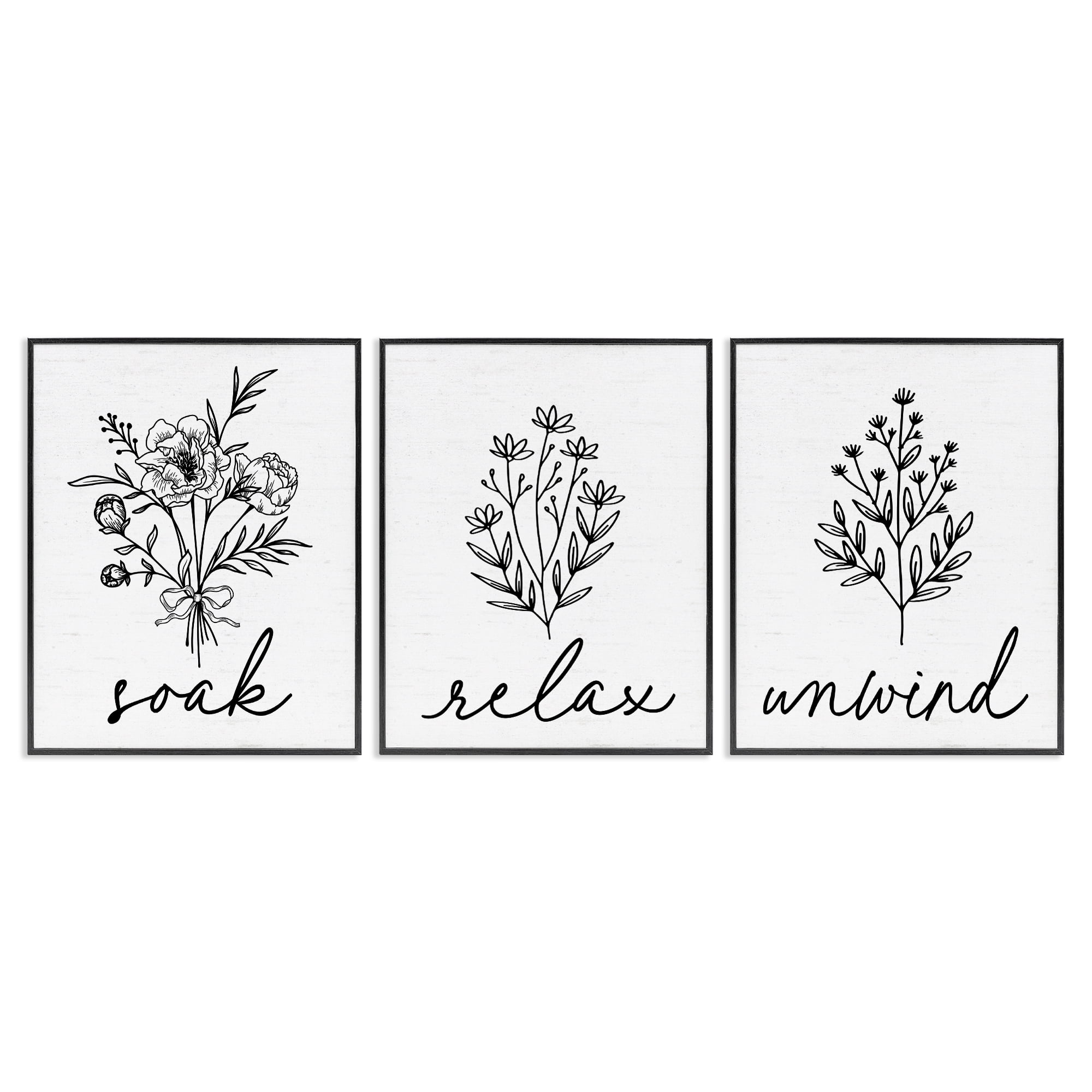 Bathroom Herbs for Relaxation 3 Piece Black Framed Giclee Art Set, design by Lettered and Lined