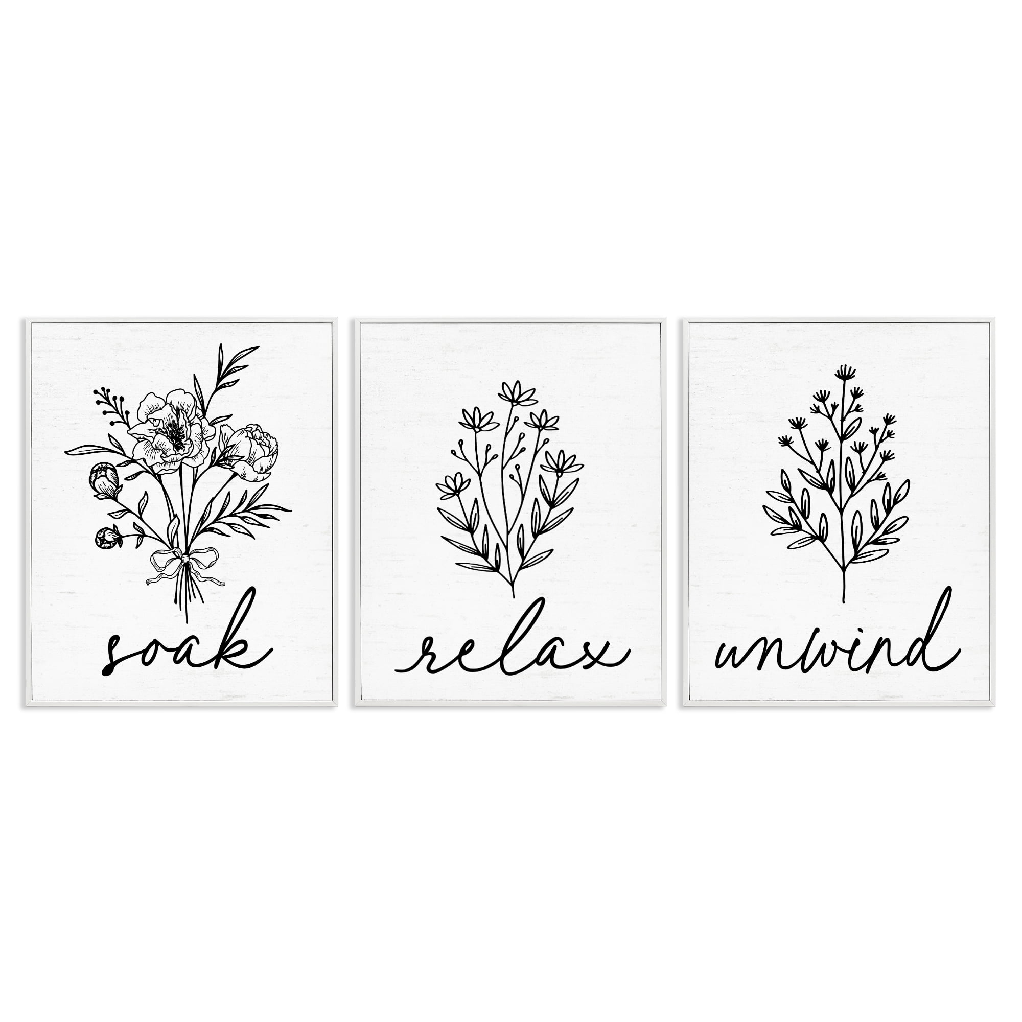 Bathroom Herbs for Relaxation 3 Piece White Framed Giclee Art Set, design by Lettered and Lined