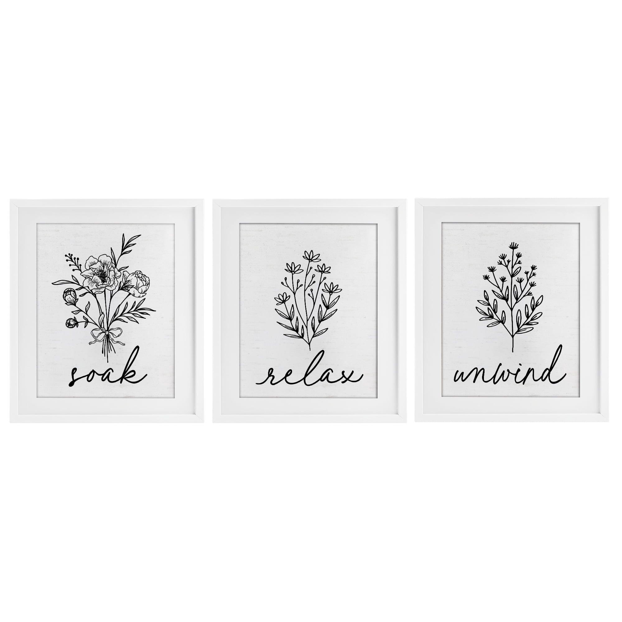 Bathroom Herbs for Relaxation 3 Piece White Framed Print Under Glass Set, design by Lettered and Lined