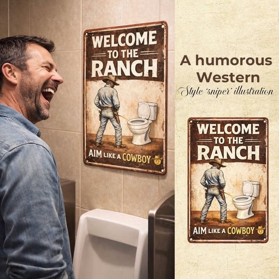 Bathroom Humor Metal Sign Western Cowboy Restroom Wall Decor Funny Sniper Toilet Art Vintage Rustic Plaque With Pre Drilled Holes For Bathroom Door Wall Man Cave Farmhouse Decoration Gift