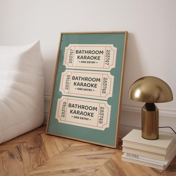 Bathroom Karaoke Ticket Shower Singing Bathroom Wall Art Vintage Decor Unframed Paper Print