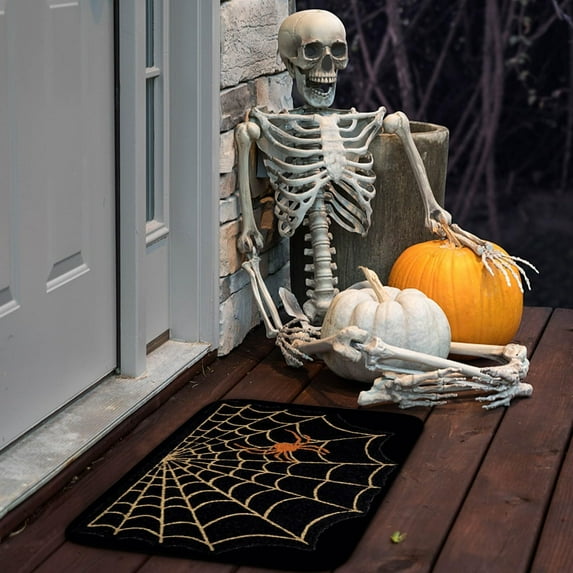 Bathroom Kitchen Horror Spider Web Halloween Floor Mat A B Polyester Carpet, Polyester Multi-color