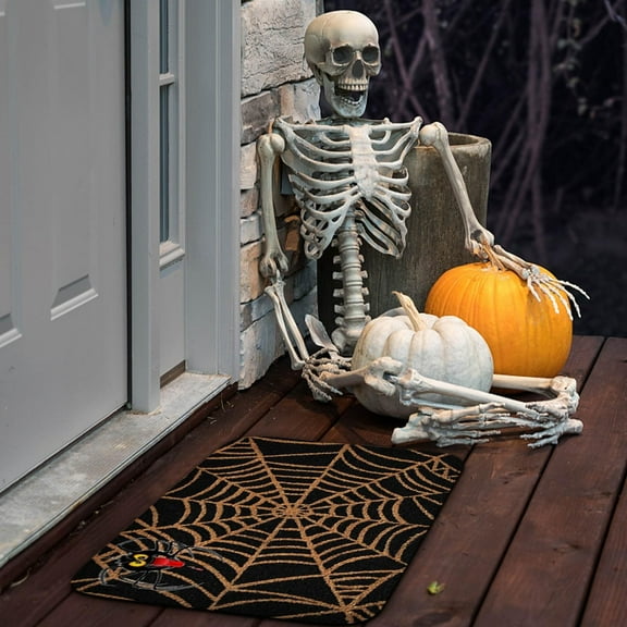 Bathroom Kitchen Horror Spider Web Halloween Floor Mat B B Polyester Carpet, Polyester Multi-color