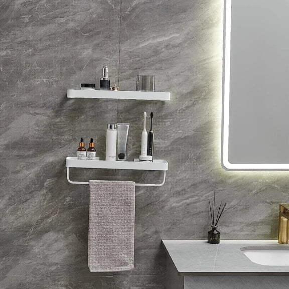 Bathroom Kitchen Modern Air Storage Rack Hanging Bathroom Storage Rack with Towel Rack 2 Level Bathroom Wall Storage Rack, Easy To Install, Durable Rust Resistant, Easy To Clean
