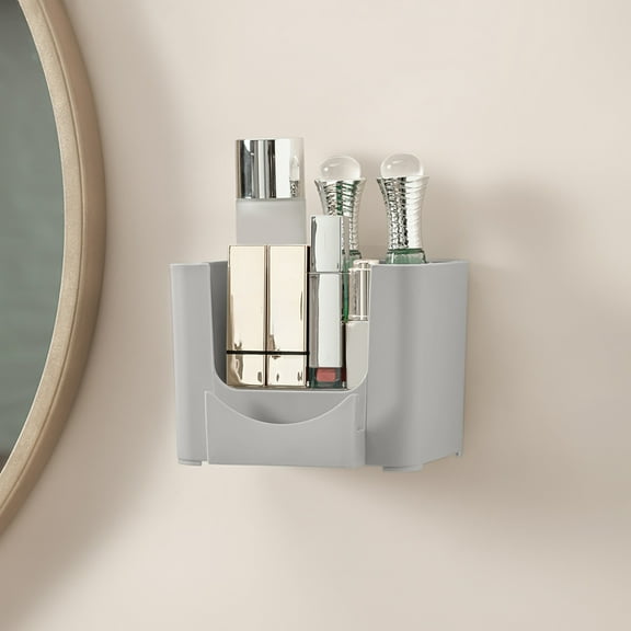 Bathroom Kitchen Shelf, Wall Mounted Storage Box, Plastic Cosmetic Organizer, No Drill Holes, for Bathroom Counter, Kitchen Desktop, Desk Supply, Gray, by FAJHHA