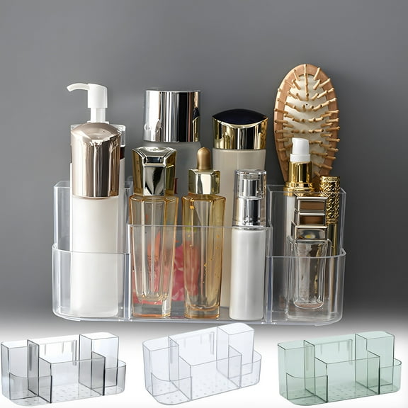 Bathroom Kitchen Shelf, Wall Mounted Storage Box, Plastic Cosmetic Organizer, No Drill Holes, for Bathroom Countertops and Kitchen Desktops, White, by FAJHHA