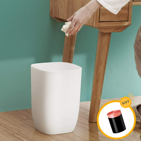 Bathroom Kitchen Trash Cans, Garbage Cans with 1Pc Trash Bags, Slim Cute Plastic Waste Basket for Office, Bedroom, Living Room, Kitchen, 7L, White