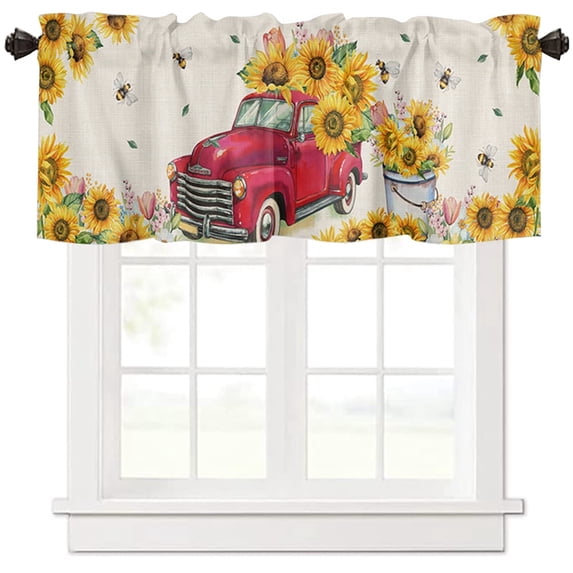 Bathroom Kitchen Window Curtain 54"x18" Rod Pocket Valance Curtain for Short Window, Half Tier Curtain Panels for Kitchen/Cafe/Living Room/Bedroom Windows
