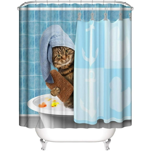 Bathroom Kitty Cat Design Shower Curtain 70" x 70" Standard Size