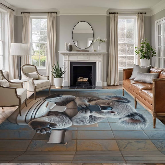 Bathroom Koala Area Rug 6x9 FT, Non Slip Living Room Throw Carpet, Toilet Animals Vintage Washable Soft Large Floor Carpet Non-Shedding Rug for Bedroom Dining Room Play Room