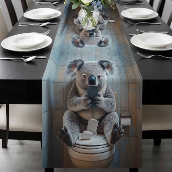 Bathroom Koala Table Runner 36 Inches Long, Toilet Animals Vintage Kitchen Coffee Dining Table Decoration for Home Party Birthday Wedding Home Decor 13x36 Inches