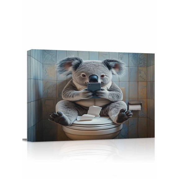 Bathroom Koala Wall Art for Living Room, Canvas Picture Wall Decor for Bathroom Bedroom, Toilet Animals Vintage Painting Artwork for Office Kitchen Hallway Dining Room Home Decorations 12"x16"