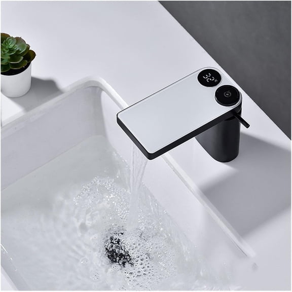 Bathroom LED Digital Basin Faucet White Water Power Basin Mixer Brass Temperate Display Faucets Smart Water Taps