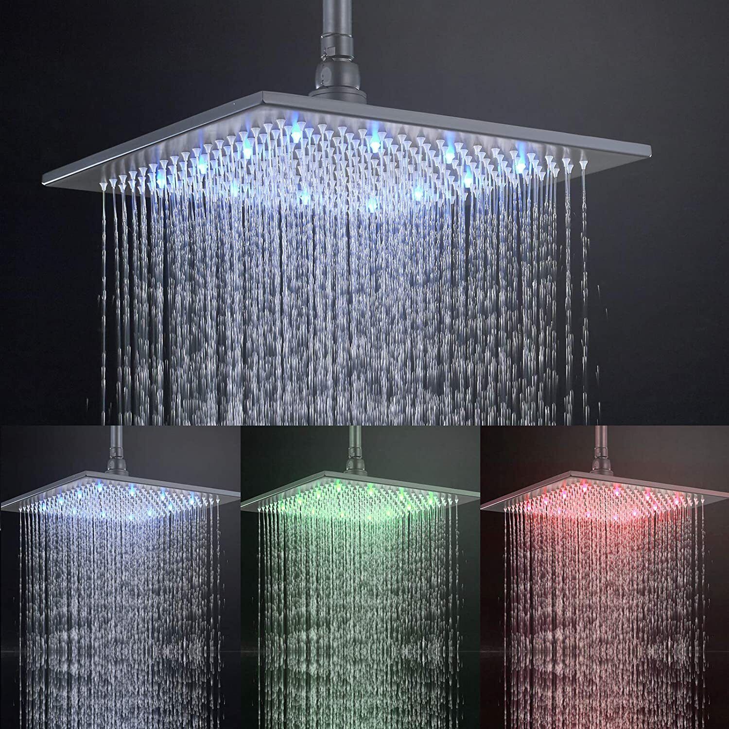 Bathroom LED Large Rain Shower Head High Pressure Without Shower Arm