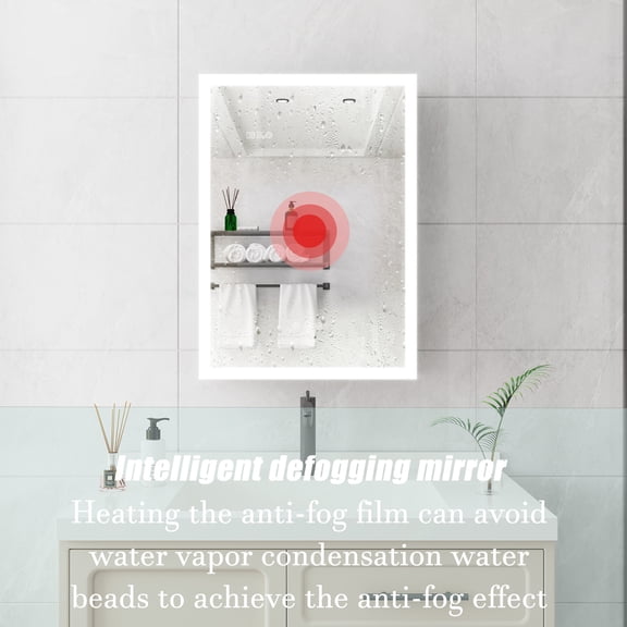 Bathroom LED Medicine Cabinet | Touch - Controlled Lights, Time & Temp Display | Powder - Coated Aluminum Cabinet | Resolves Lighting Control and Information Display Needs