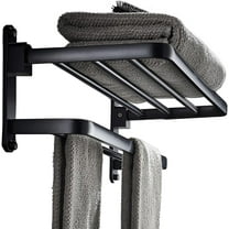 Bathroom Lavatory Towel Rack with Two Towel Bars,24-Inch Towel Holder with Shelf (Matte Black)