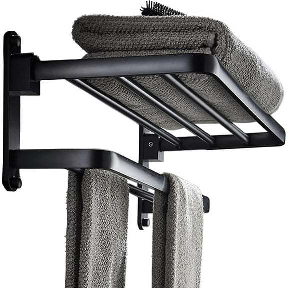 Bathroom Lavatory Towel Rack with Two Towel Bars,24-Inch Towel Holder with Shelf (Matte Black)
