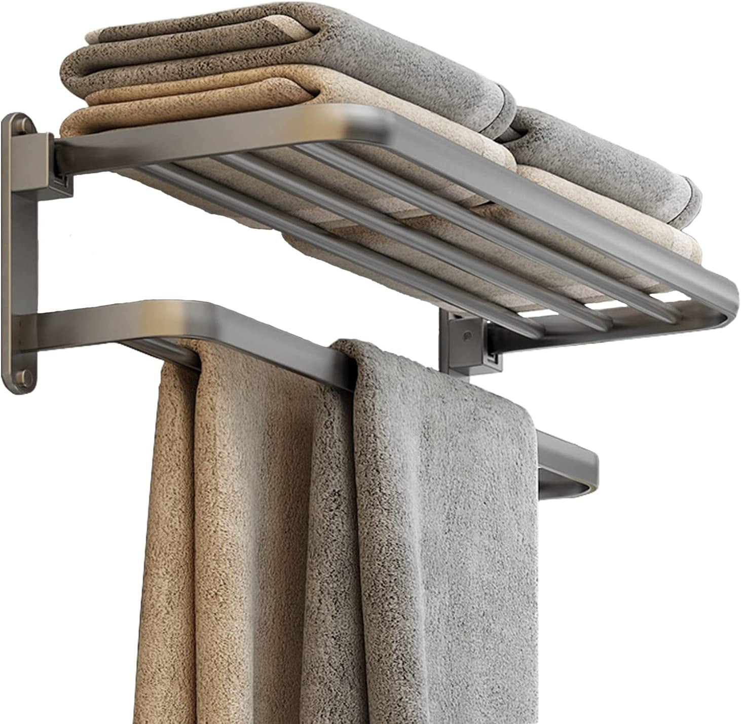 Bathroom Lavatory Towel Rack with Two Towel Bars,24-Inch Towel Shelf ...