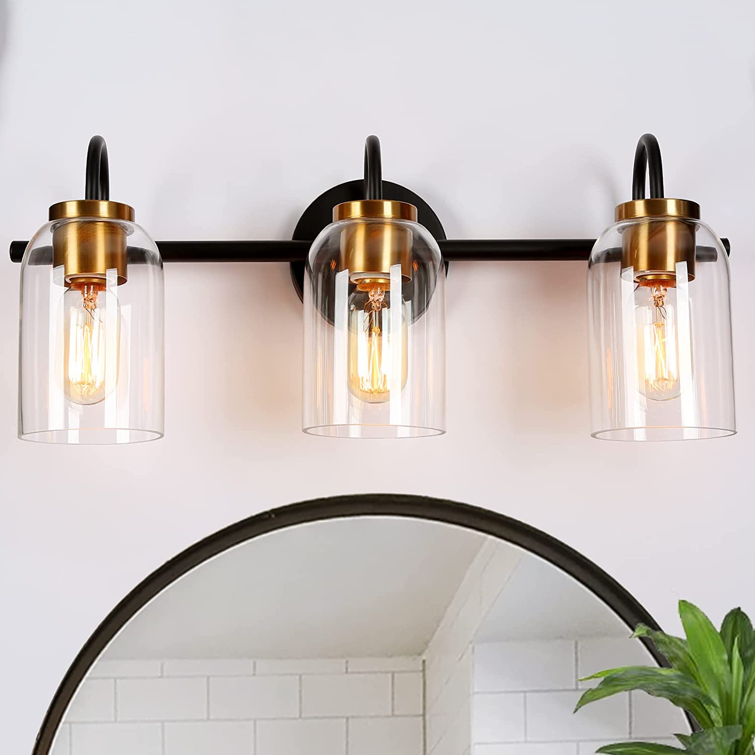 Bathroom Light Fixture, Black and Gold Bathroom Light Fixture with