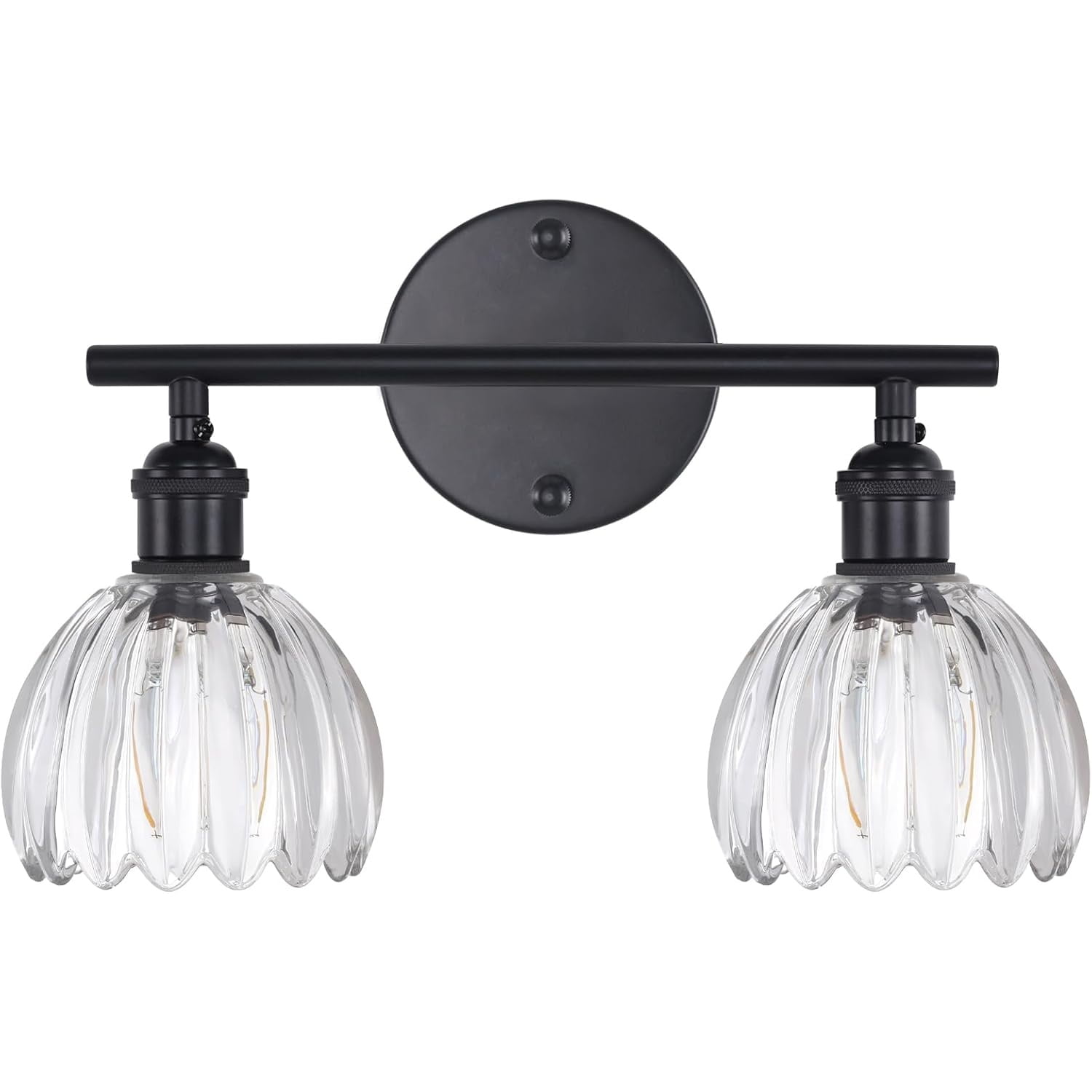 Bathroom Light Fixtures, 2-Light Black Vanity Wall Light Over Mirror with Clear Tulip Glass Shade for Bedroom Living Room (Bulb Not Included)