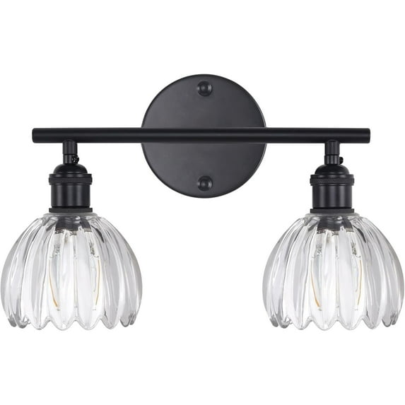 Bathroom Light Fixtures, 2-Light Black Vanity Wall Light Over Mirror with Clear Tulip Glass Shade for Bedroom Living Room (Bulb Not Included)