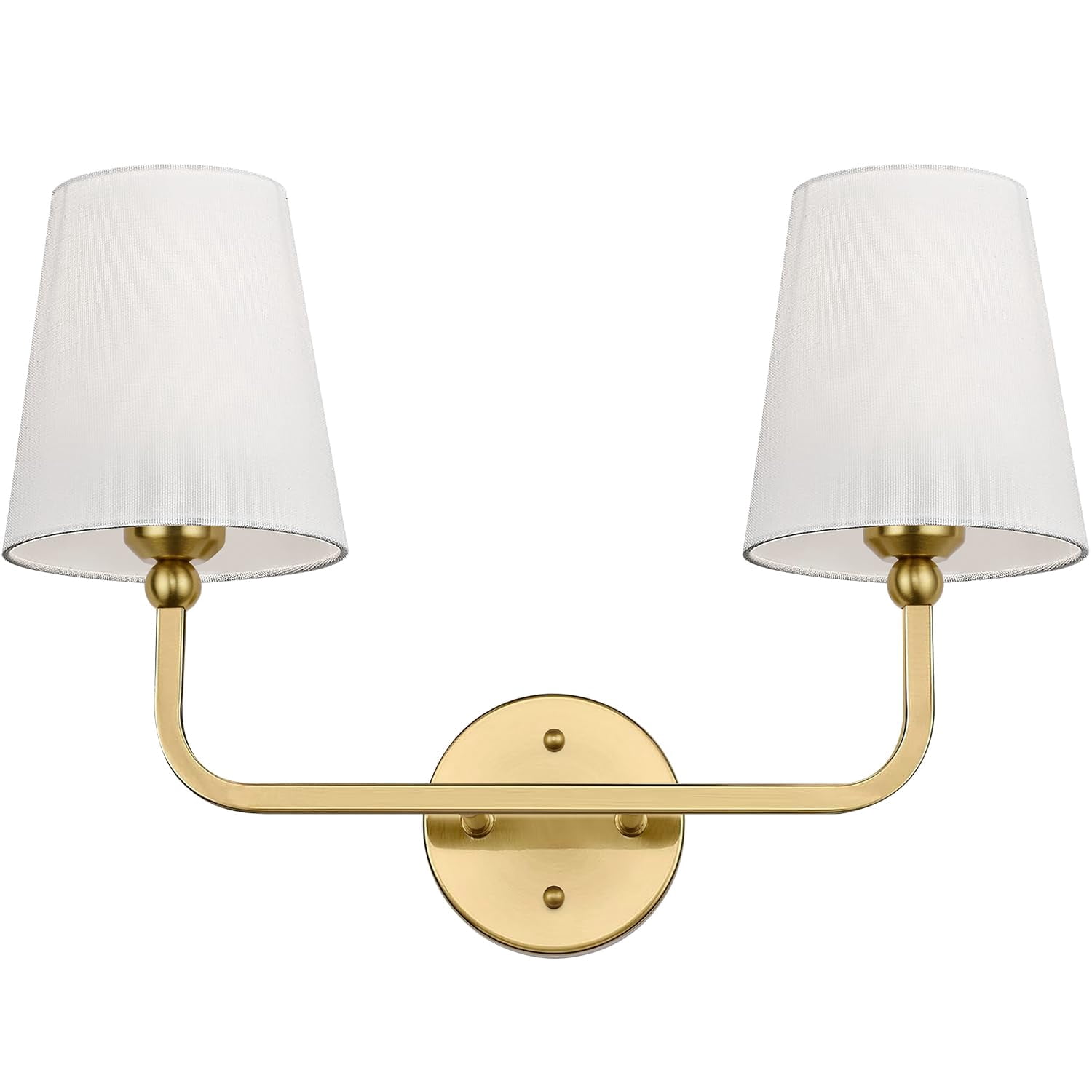 Bathroom Light Fixtures  2-light Brushed Gold Vanity Lights Lighting Over Mirror With Flared White Fabric Shade Modern Wall Sconces For Living Room Hallway