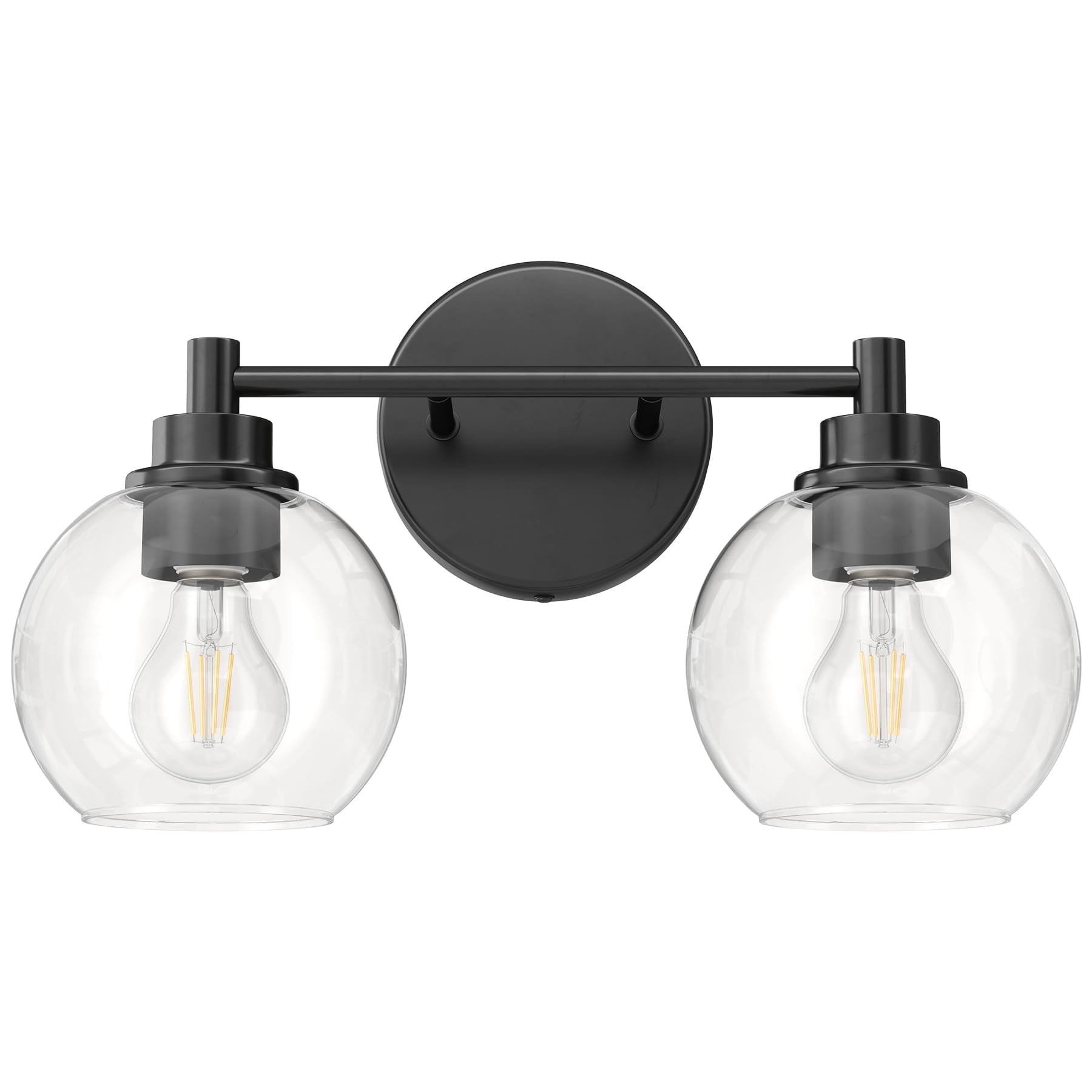 Bathroom Light Fixtures  2-light Vanity With Globe Glass Shades E26 Sockets Lights For Bedroom Hallway Living Room Black Finish