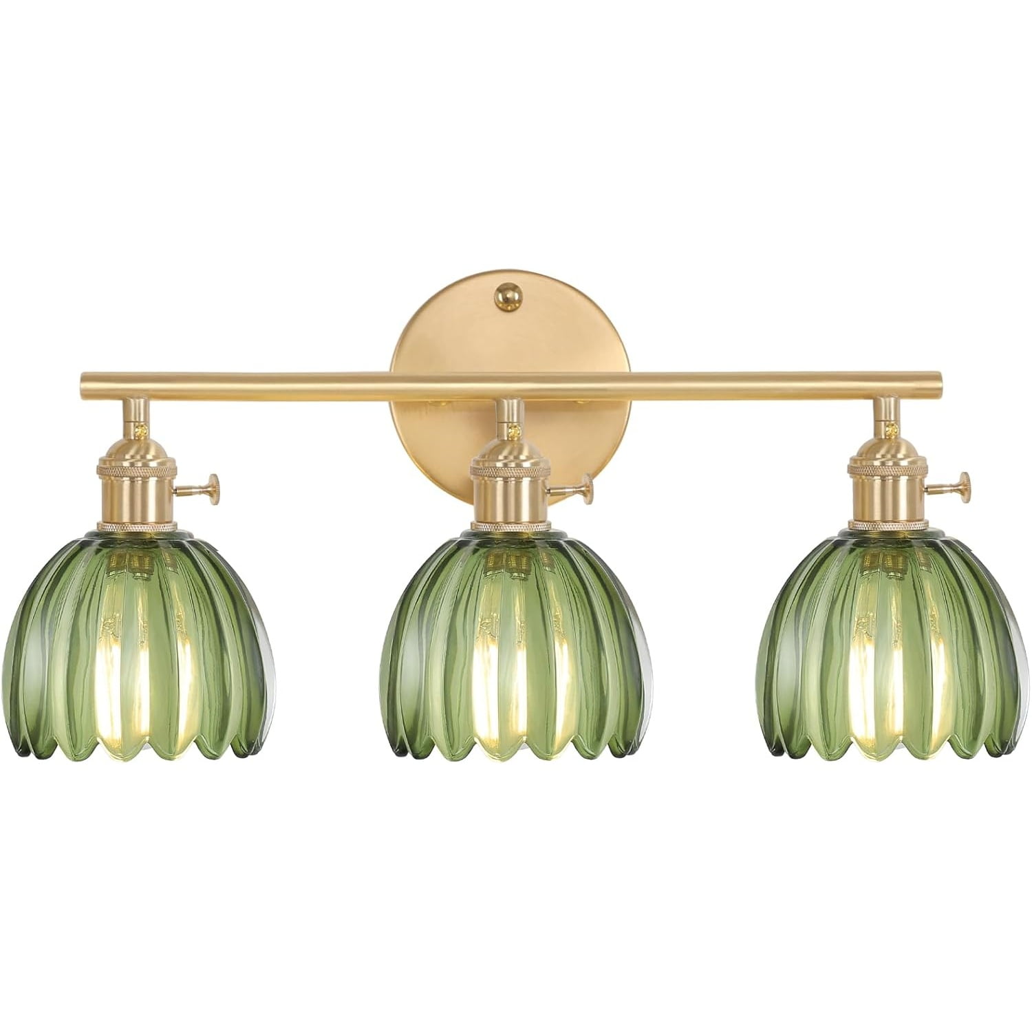 Bathroom Light Fixtures, 3-Light Brass Vanity Wall Light Over Mirror with Green Tulip Glass Shade for Bedroom Living Room (Bulb Not Included)