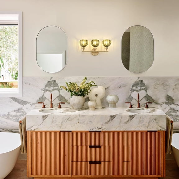 Bathroom Light Fixtures, 3-Light Brass Vanity wall Light Over Mirror with Green Shade for Bedroom Living Room (Bulb Not Included)
