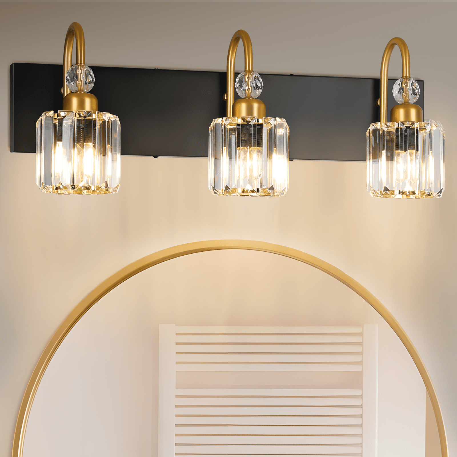 Bathroom Light Fixtures, 3 Light Modern Vanity Lights with Clear Crystal Shades, Wall Lamp for Mirror, 3 Bulbs Include