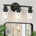 thumbnail image 1 of Bathroom Light Fixtures, 3 Light Matte Black Bathroom Vanity Light, Black Bathroom Lights Over Mirror with Clear Glass Shade, Bathroom Wall Sconces for Mirror Bedroom Living Room Hallway, 1 of 8