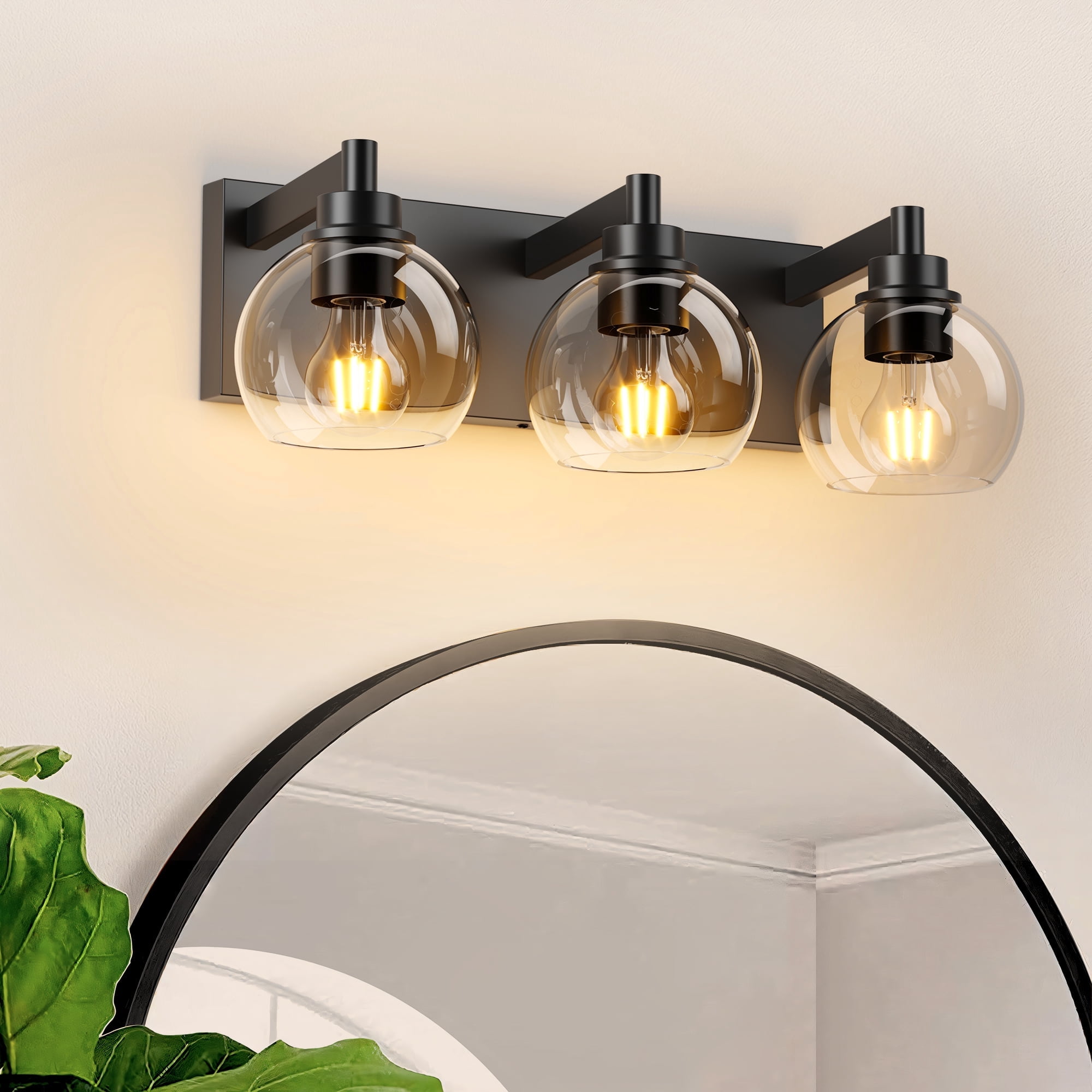 Bathroom Light Fixtures 3 Light Matte Black Vanity Light 20 Inch Modern Wall Sconces with Globe Clear Glass Shade Vanity Lighting Fixtures Over Mirror