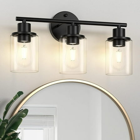 Bathroom Light Fixtures 3 Lights Matte Black Vanity Light Vintage Wall Sconces Lighting Modern Bath Wall Mounted Lights with Glass Shade