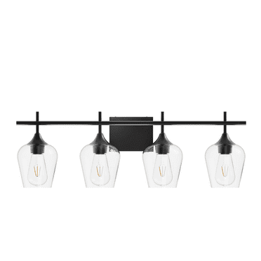 Bathroom Light Fixtures,4-Light Bathroom Vanity Light fixtures,Clear Glass Shade,Bathroom Lights Over Mirror, Vanity Lights for Bathroom.Wall Light fixtures for Bathroom (4-Light-Black)