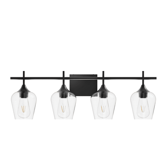 Bathroom Light Fixtures,4-Light Bathroom Vanity Light fixtures,Clear Glass Shade,Bathroom Lights Over Mirror, Vanity Lights for Bathroom.Wall Light fixtures for Bathroom (4-Light-Black)