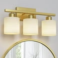 thumbnail image 1 of Bathroom Light Fixtures, Bathroom Lighting Fixtures Over Mirror, Interior Classic Vanity Lights, Modern Vanity Light with Textured White Glass Shade, Brushed Gold, 3-Light, 1 of 9